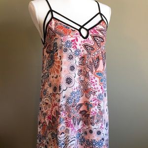 Lush Shift Slip Dress Mini Cutout Neckline Mandala